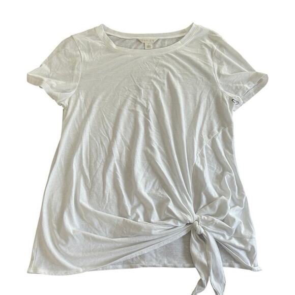 Caslon White Side Tie Tee Small | Casual Cotton Blend Short Sleeve Top - Picture 3 of 6